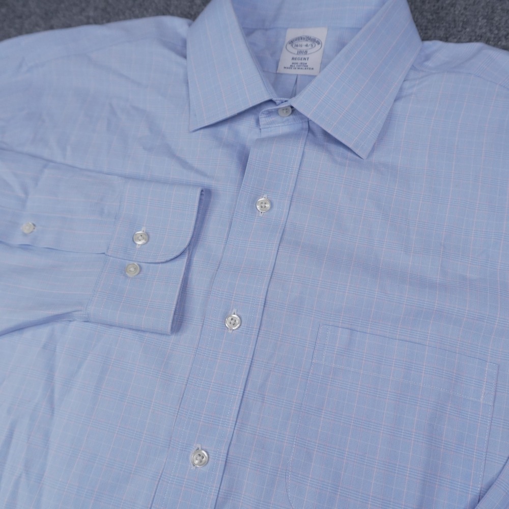 Brooks Brothers Dress Shirt Mens 16.5 4/5 Blue Regent Non-Iron Windowpane Check